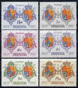 Bermuda 1959 350th Anniversary of First Settlement set of 6 unmounted mint, SG 157-62, stamps on , stamps on  stamps on arms, stamps on  stamps on heraldry