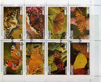 Nagaland 1974 Butterflies (Comma, Ringlet, Camberwell Beauty, Swallowtail, Brimstone, Duke of Burgundy, Fritillary & Peacock) perf  set of 8 values (5c to 1.25ch) cto used, stamps on butterflies