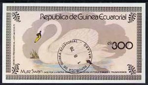 Equatorial Guinea 1978 Water Birds (Mute Swan) 300ek imperf m/sheet, cto used, stamps on birds