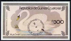 Equatorial Guinea 1978 Water Birds (Mute Swan) 300ek imperf m/sheet, cto used, stamps on , stamps on  stamps on birds