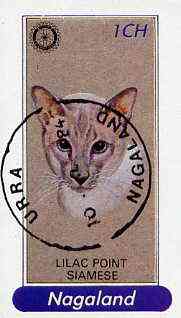 Nagaland 1984 Rotary - Domestic Cats 1ch imperf souvenir sheet (Lilac Point Siamese) cto used, stamps on , stamps on  stamps on animals  cats  rotary