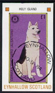 Eynhallow 1984 Rotary - Dogs £1 imperf souvenir sheet (German Shepherd) cto used, stamps on animals  dogs, stamps on  gsd , stamps on rotary
