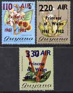 Guyana 1982 Flowering Plants set of 3 optd for 21st Birthday of Princess of Wales unmounted mint, SG 979-81, stamps on flowers, stamps on royalty, stamps on diana