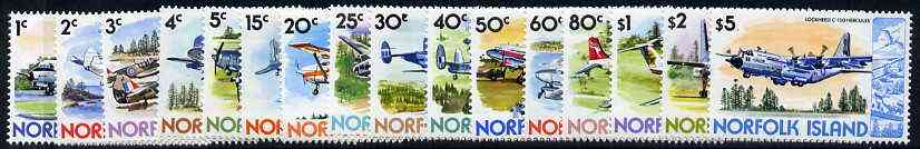 Norfolk Island 1980 Aircraft definitive set of 16 values complete unmounted mint, SG 236-51*, stamps on aviation