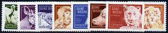 Guinea - Bissau 1989 Animals set of 8 unmounted mint, SG 1174-81, Mi 1096-1103*, stamps on animals    zebra    rhino    okapi    apes     hippo    cheetah     lion    cats