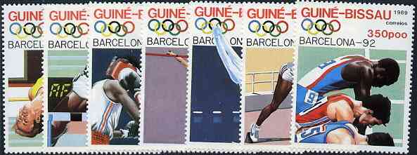 Guinea - Bissau 1989 Barcelona Olympic Games  (1st Issues) set of 7 unmounted mint, SG 1119-25, Mi 1041-47*, stamps on , stamps on  stamps on sport     olympics      hurdles    high jump    sprinting    running    gymnastics    pole vault       boxing, stamps on  stamps on  gym , stamps on  stamps on gymnastics, stamps on  stamps on 