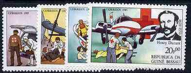 Guinea - Bissau 1985 75th Death Anniversary of Henri Dunant (founder of Red Cross) perf set of 4 unmounted mint, SG 930-33, Mi 852-55*, stamps on red cross, stamps on nobel, stamps on medical, stamps on ambulance, stamps on aviation, stamps on helicopters, stamps on death