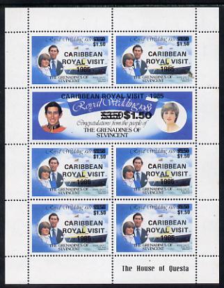 St Vincent - Grenadines 1985 Caribbean Royal Visit opt on R Wedding sheetlet unmounted mint, SG 424a  cat \A332, stamps on royalty, stamps on royal visit   