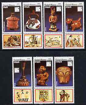 Guinea - Bissau 1989 Brasiliana 89 International Stamp Exhibition (Antiquities) set of 7 se-tenant with labels unmounted mint, SG 1143-49, Mi 1065-71*, stamps on stamp exhibitions, stamps on artefacts     masks