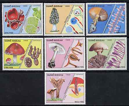 Guinea - Bissau 1988 Fungi unmounted mint set of 7, SG 1059-65, Mi 989-95*, stamps on , stamps on  stamps on fungi