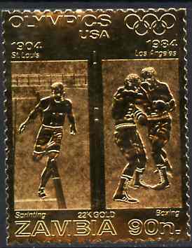 Zambia 1984 Los Angeles Olympic Games 90n perf embossed in 22k gold foil showing Sprinting & Boxing unmounted mint, stamps on , stamps on  stamps on olympics, stamps on  stamps on running, stamps on  stamps on boxing