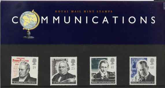 Great Britain 1995 Pioneers of Communications set of 4 in official presentation pack SG 1887-90, stamps on , stamps on  stamps on communications, stamps on  stamps on radio, stamps on  stamps on personalities, stamps on  stamps on rowland hill, stamps on  stamps on slania   