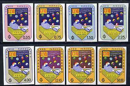 Paraguay 1961 South American Tennis Championships (1st Issue) imperf set of 8 unmounted mint, as SG 951-58, Mi A-H940, stamps on tennis
