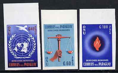 Paraguay 1960 United Nations imperf set of 3, Mi 861-63, stamps on , stamps on  stamps on united-nations