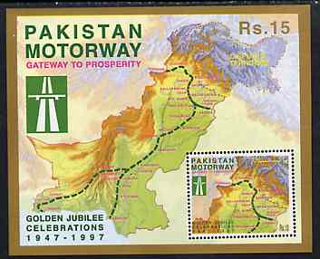 Pakistan 1997 Golden Jubilee Celebrations (Motorway) perf m/sheet unmounted mint, stamps on , stamps on  stamps on maps     roads