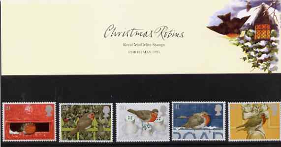 Great Britain 1995 Christmas - Robins set of 5 in official presentation pack SG 1896-1900, stamps on christmas    robin    birds    postbox