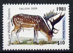 Australia 1981 Fish & Wildlife Hunting Permit Stamp (for Victoria) $10 showing Fallow Deer unmounted mint*, stamps on , stamps on  stamps on deer    hunting    fish    cinderella