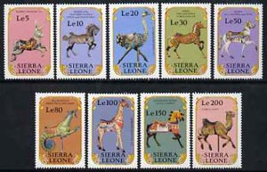 Sierra Leone 1990 Fairground Carousel Animals complete set of 9 unmounted mint, SG 1516-24*, stamps on circus, stamps on animals, stamps on rabbits, stamps on horses, stamps on cats, stamps on panther, stamps on zebras, stamps on giraffes, stamps on camels, stamps on birds, stamps on ostriches, stamps on marine life   , stamps on zebra