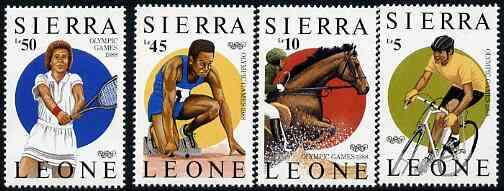 Sierra Leone 1987 Seoul Olympic Games (1st Issue) set of 4 unmounted mint, SG 1043-46*, stamps on , stamps on  stamps on sport, stamps on  stamps on olympics, stamps on  stamps on bicycles, stamps on  stamps on horses, stamps on  stamps on athletics, stamps on  stamps on   tennis