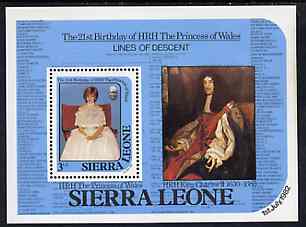 Sierra Leone 1982 Princess Diana's 21st Birthday m/sheet unmounted mint, SG MS 710, stamps on diana, stamps on royalty