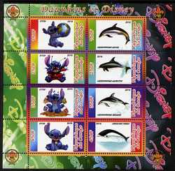 Congo 2010 Disney & Dolphins perf sheetlet containing 8 values with Scout Logo unmounted mint, stamps on , stamps on  stamps on disney, stamps on  stamps on films, stamps on  stamps on cinema, stamps on  stamps on movies, stamps on  stamps on cartoons, stamps on  stamps on scouts, stamps on  stamps on dolphins