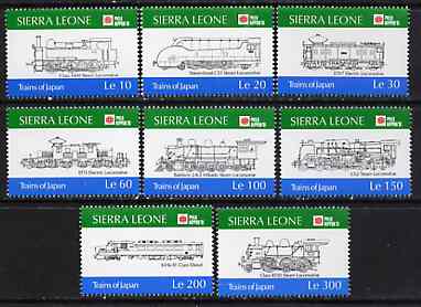 Sierra Leone 1991 Phila Nippon '91 Stamp Exhibition - Japanese Trains unmounted mint set of 8, SG 1604-11*, stamps on stamp exhibitions, stamps on railways