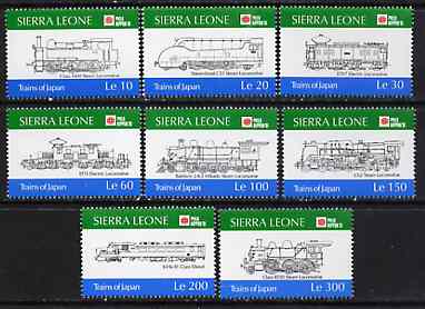 Sierra Leone 1991 Phila Nippon 91 Stamp Exhibition - Japanese Trains unmounted mint set of 8, SG 1604-11*, stamps on stamp exhibitions, stamps on railways