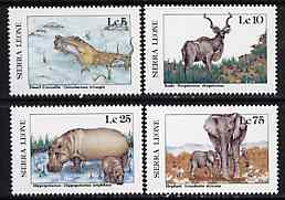 Sierra Leone 1987 Animals - the 4 values unmounted mint from Flora & Fauna set, SG 1083, 1084, 1086 & 1089*, stamps on , stamps on  stamps on animals, stamps on  stamps on crocodiles, stamps on  stamps on kudu, stamps on  stamps on hippos, stamps on  stamps on elephants, stamps on  stamps on reptiles