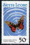 Sierra Leone 1991 Butterflies 50c (Graphium ridleyanus) with Country name in blue P14 unmounted mint, SG 1660, stamps on , stamps on  stamps on butterflies