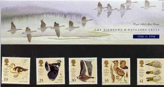 Great Britain 1996 Anniversary of Wildfowl & Wetlands Trust set of 5 in official presentation pack SG 1915-19, stamps on birds