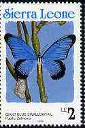 Sierra Leone 1991 Butterflies 2L (Papilio zalmoxis) with Country name in blue P14 unmounted mint, SG 1662 , stamps on butterflies