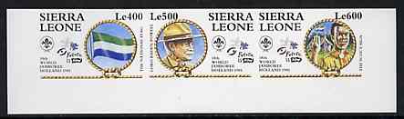 Sierra Leone 1995 World Scout Jamboree IMPERF se-tenant strip of 3 unmounted mint, as SG 2312a, stamps on , stamps on  stamps on scouts, stamps on  stamps on knots