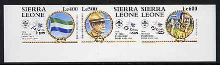 Sierra Leone 1995 World Scout Jamboree IMPERF se-tenant strip of 3 unmounted mint, as SG 2312a, stamps on scouts, stamps on knots