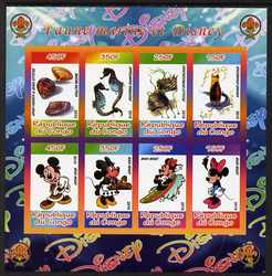 Congo 2010 Disney & Marine Life imperf sheetlet containing 8 values with Scout Logo unmounted mint, stamps on , stamps on  stamps on disney, stamps on  stamps on films, stamps on  stamps on cinema, stamps on  stamps on movies, stamps on  stamps on cartoons, stamps on  stamps on scouts, stamps on  stamps on marine life, stamps on  stamps on shells, stamps on  stamps on fish