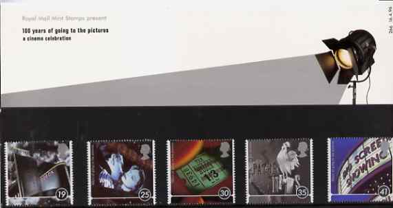 Great Britain 1996 Centenary of the Cinema set of 5 in official presentation pack SG 1920-24, stamps on cinema, stamps on theatre, stamps on films, stamps on entertainments