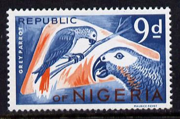 Nigeria 1965-66 Grey Parrots 9d from Animal Def set unmounted mint SG 179*, stamps on , stamps on  stamps on birds, stamps on  stamps on parrots