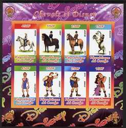 Congo 2010 Disney & Horses imperf sheetlet containing 8 values with Scout Logo unmounted mint, stamps on disney, stamps on films, stamps on cinema, stamps on movies, stamps on cartoons, stamps on scouts, stamps on horses