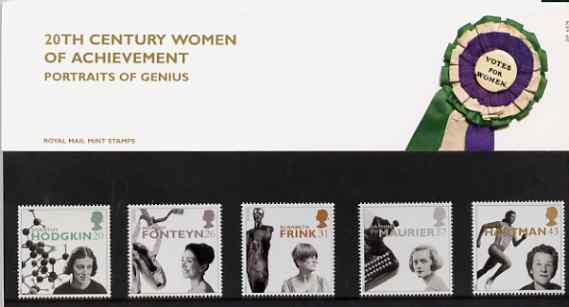 Great Britain 1996 Europa - Famous Women perf set of 5 in official presentation pack SG 1935-39, stamps on women, stamps on europa, stamps on science, stamps on sculpture, stamps on literature, stamps on personalities
