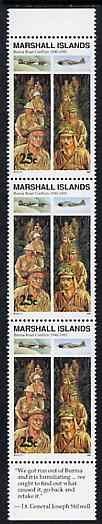 Marshall Islands 1990 History of Second World War (#12) 25c Burma Road, unmounted mint strip of 3 with Lt Gen Stilwell quotation in margin, SG 330, stamps on , stamps on  stamps on ww2     militaria, stamps on  stamps on  ww2 , stamps on  stamps on 