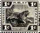 Malaya - Federated Malay States 1922 Tiger 1c black unmounted mint, SG 53*, stamps on , stamps on  stamps on animals, stamps on cats, stamps on tigers, stamps on  stamps on  kg5 , stamps on  stamps on 