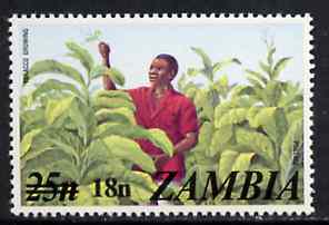 Zambia 1979 Surcharged 18n on 25n Tobacco Growing unmounted mint, SG 281*, stamps on , stamps on  stamps on tobacco     smoking