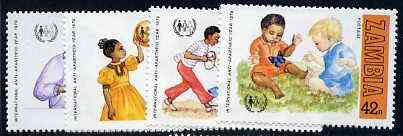 Zambia 1979 International Anti-Apartheid Year unmounted mint set of 4, SG 292-95, stamps on , stamps on  stamps on racism, stamps on  stamps on toy, stamps on  stamps on microscopes, stamps on  stamps on butterflies, stamps on  stamps on chemistry