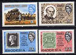 Rhodesia 1966 Philatelic Congress 'Rhopex' set of 4 unmounted mint, SG 388-91, stamps on , stamps on  stamps on stamp exhibitions, stamps on  stamps on postal, stamps on  stamps on mail coaches, stamps on  stamps on stamp on stamp, stamps on  stamps on rowland hill, stamps on  stamps on stamponstamp