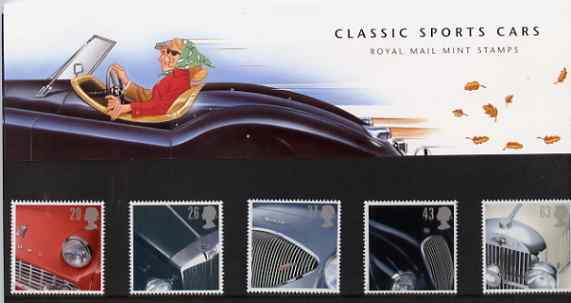 Great Britain 1996 Classic Sports Cars set of 5 in official presentation pack SG 1945-49, stamps on cars   triumph, stamps on  mg , stamps on austin    jaguar    morgan