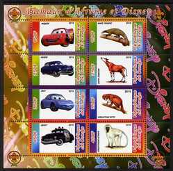 Congo 2010 Disney & African Animals perf sheetlet containing 8 values with Scout Logo unmounted mint, stamps on disney, stamps on films, stamps on cinema, stamps on movies, stamps on cartoons, stamps on scouts, stamps on apes, stamps on animals, stamps on cars