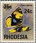 Rhodesia 1974 Surcharged 24c on 25c Butterfly (Precis hierta) unmounted mint, SG 528*, stamps on butterflies