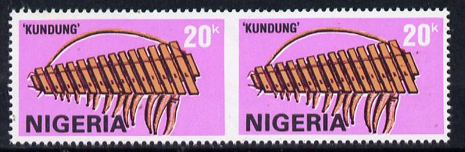 Nigeria 1989 Musical Instruments (Kundung) 20k unmounted mint pair imperf between, stamps on , stamps on  stamps on music, stamps on  stamps on musical instruments