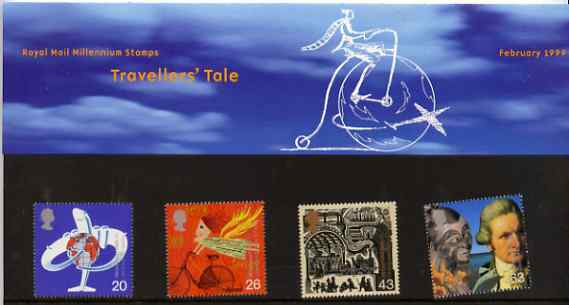 Great Britain 1999 Millennium Series #02 - the Travellers' Tale set of 4 in official presentation pack SG 2073-76*, stamps on , stamps on  stamps on bicycles, stamps on aviation, stamps on railways, stamps on cook, stamps on explorers, stamps on millennium