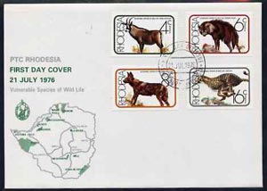 Rhodesia 1976 Vulnerable Wildlife set of 4 on unaddressed illustrated cover with first day cancels, SG 529-32, stamps on , stamps on  stamps on animals, stamps on  stamps on antelope, stamps on  stamps on hyena, stamps on  stamps on dogs, stamps on  stamps on cheetah, stamps on  stamps on cats