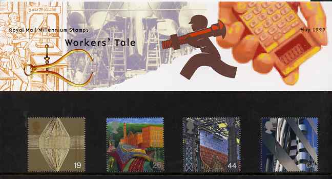 Great Britain 1999 Millennium Series #05 - the Workers Tale set of 4 in official presentation pack SG 2088-91*, stamps on textiles, stamps on ships, stamps on finance, stamps on millennium